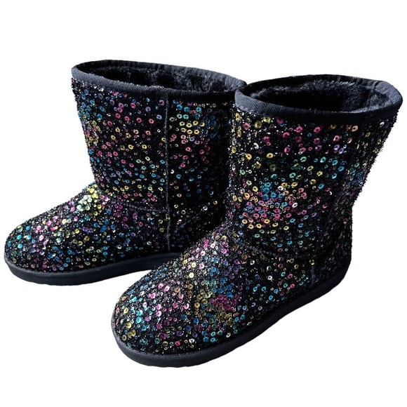 Forever Link Dazzle Me Sequin Booties Size 8 Black Multicolor Snow Boots - Picture 9 of 11